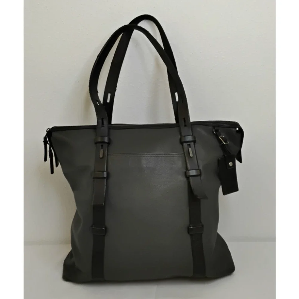 TUMI Leather Shoulder Bag Carry On Gray and Black Business Laptop Bag #J4521